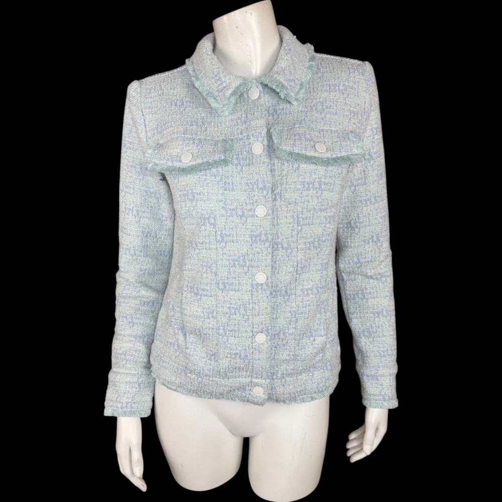Belle by Kim Gravel Class‎ & Sass Knit Tweed Jean Jacket Blue Tweed XX-Small